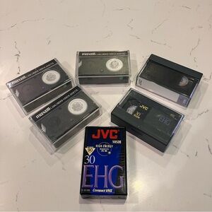 Lot of 6 JVC and Maxell VHS-C Camcorder Tapes, Blank Unused